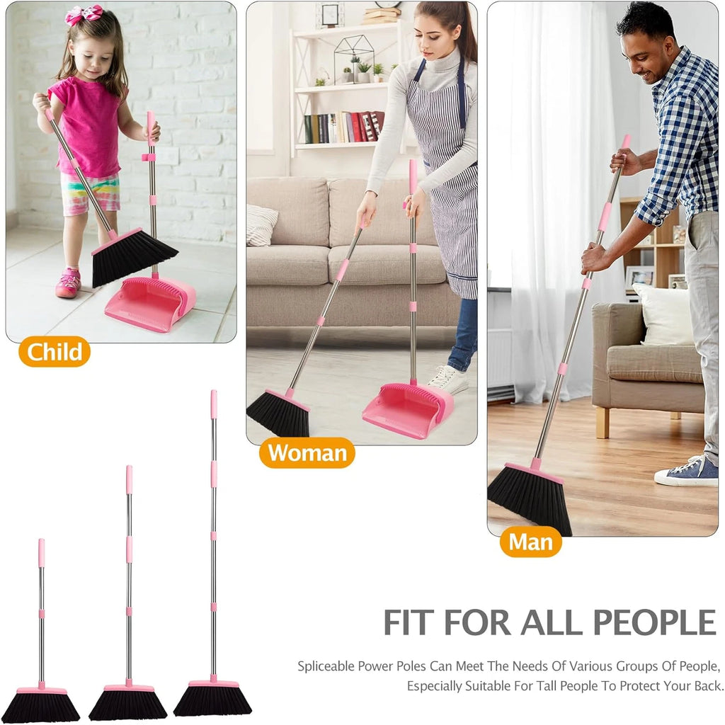 Pink Broom & Dustpan Set – Long Handle Heavy Duty Combo for Home & Office