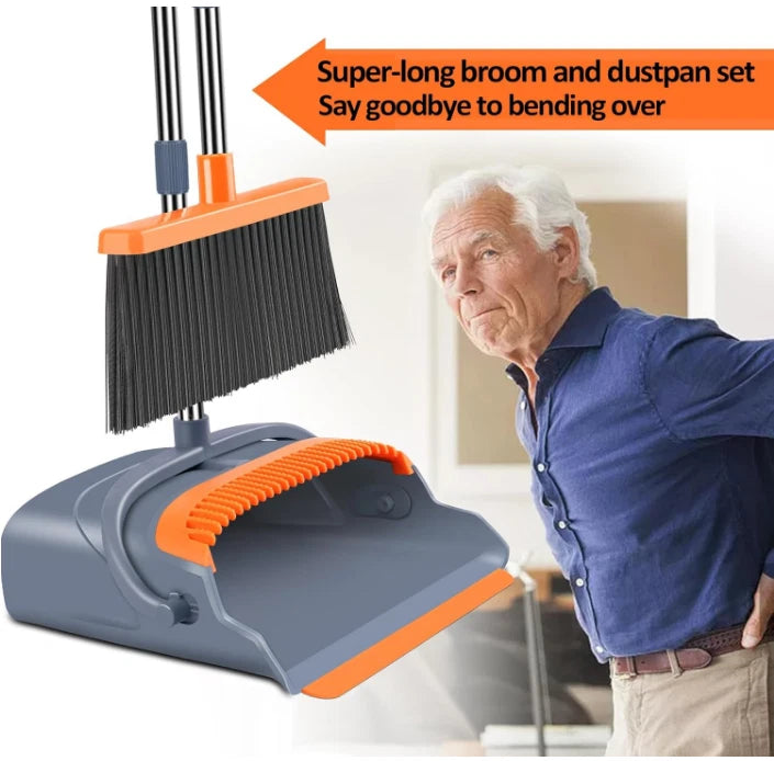 Broom and Dustpan Set, Self-Cleaning, Indoor Outdoor Use, Pets Home, Gray/Orange