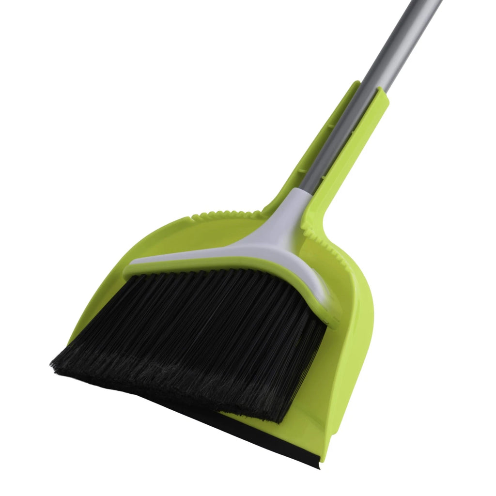 Casabella Basics Angled Set, Silver/Green, Broom with Dustpan