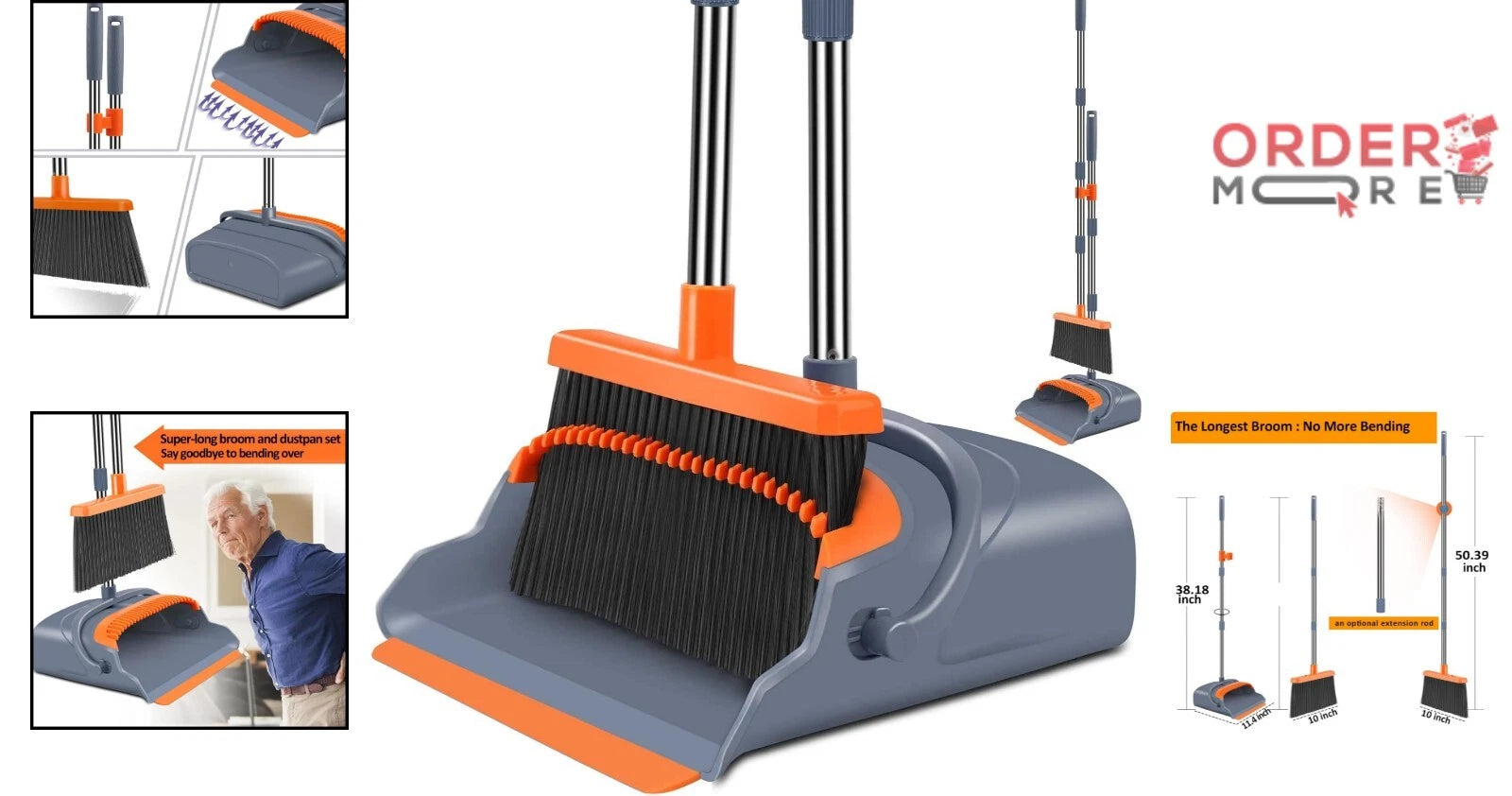 Broom Dustpan Set Self-Cleaning Indoor Outdoor Heavy Duty Recycled Material