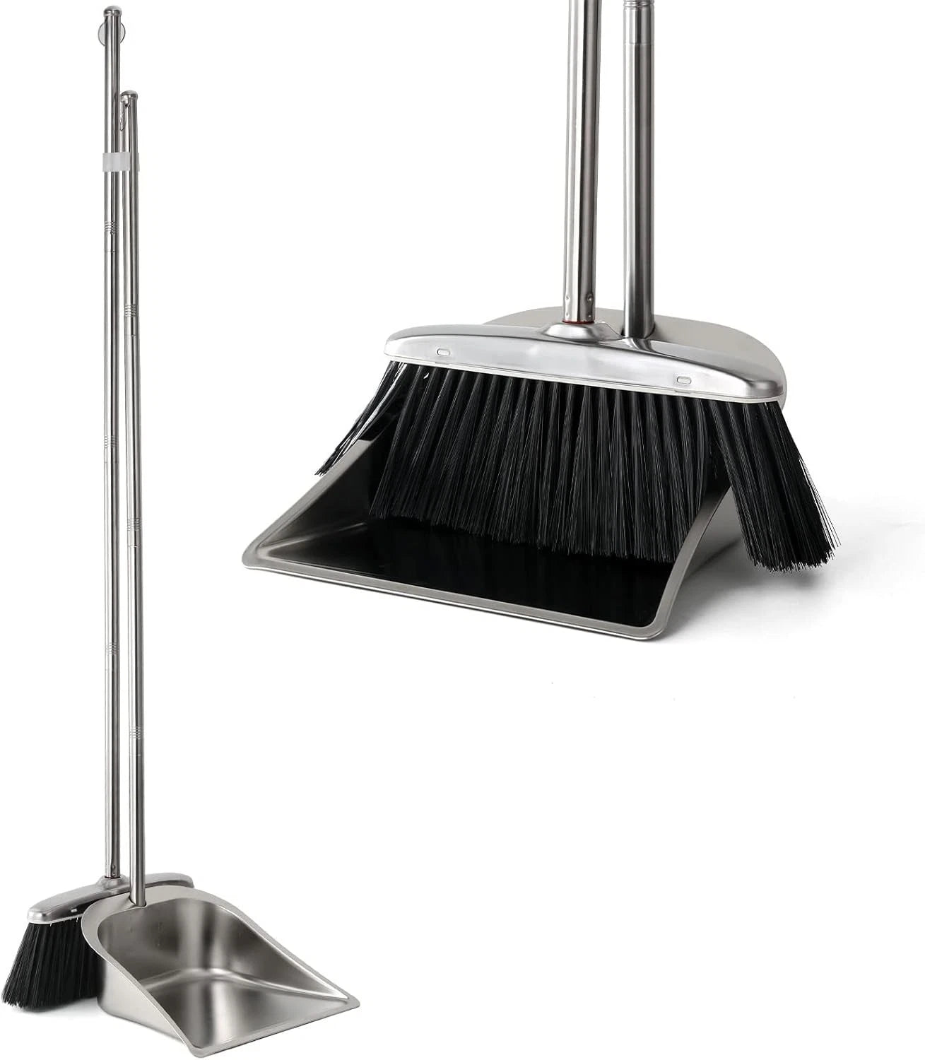 Broom and Dustpan Set for Home, Stainless Steel with Long Handle, Duty Dustpan