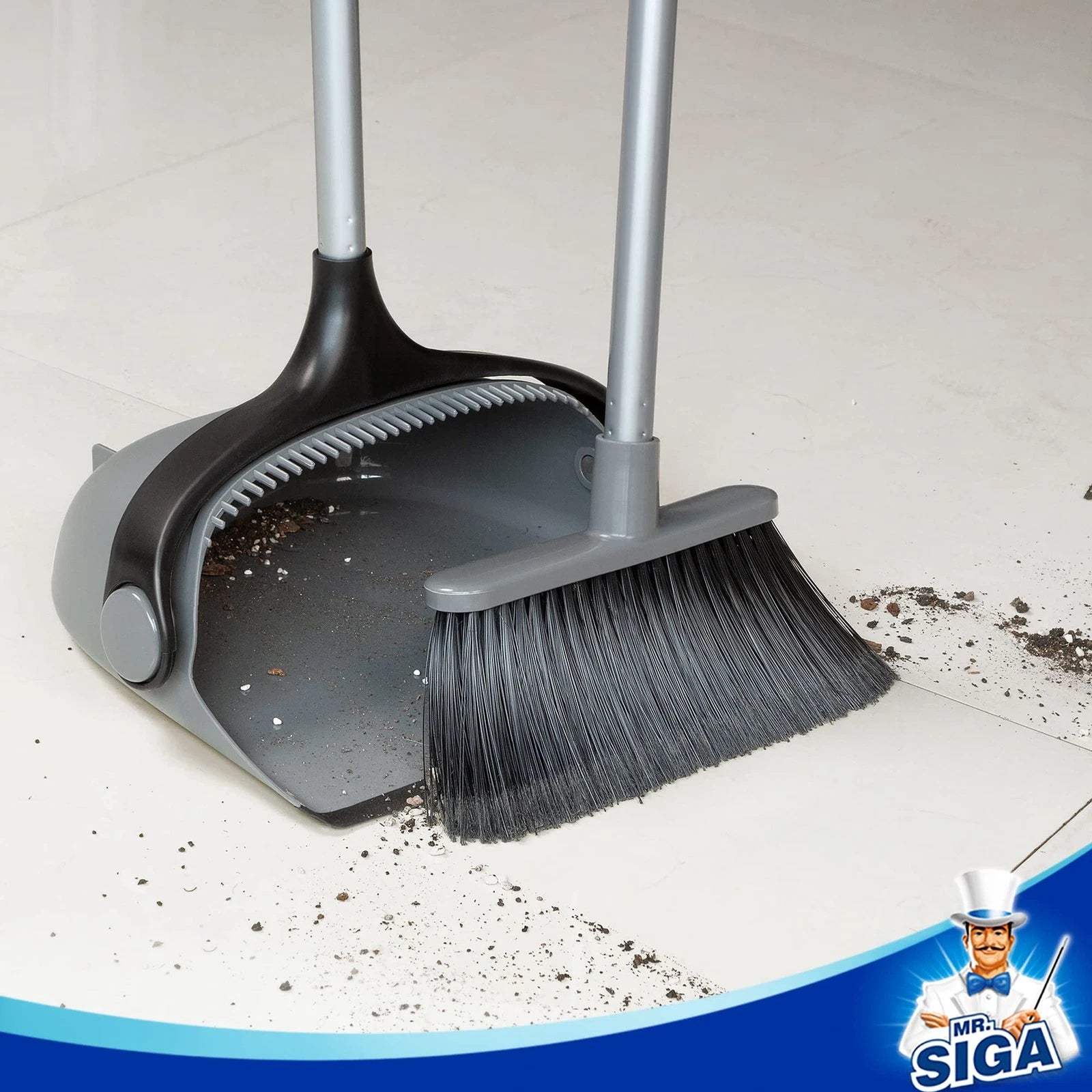 Broom and Dustpan Set with Adjustable Long Handle, Upright Combo for Floor, C...