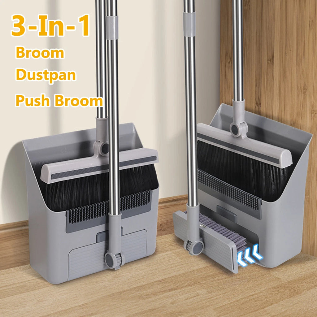 Broom & Dustpan Set 36-In Long Adjustable Handle Home Kitchen Office Hall Floor
