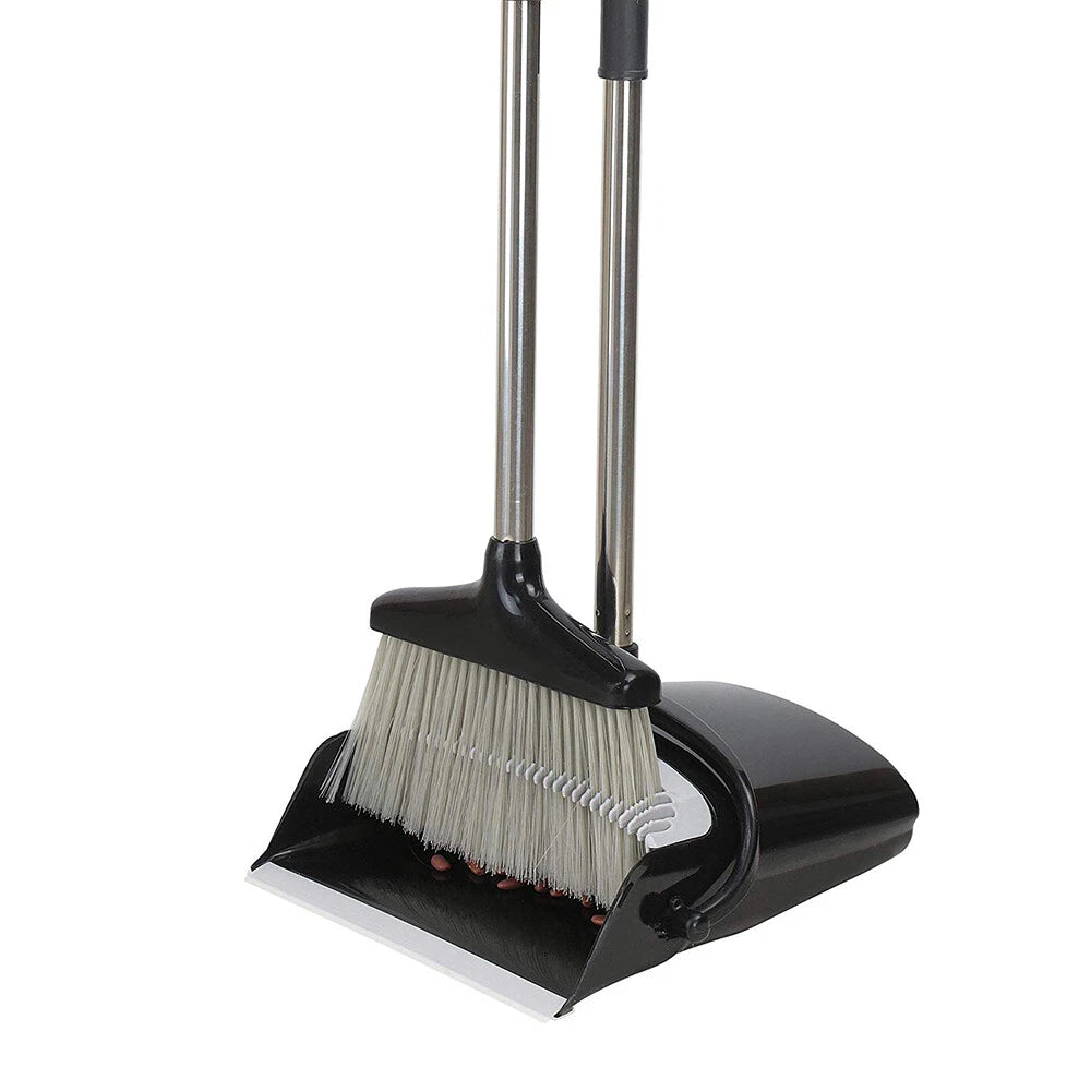 Rotatable Broom and Dust Pan Cleaning Set Dustpan Combo Upright Stand Up Black