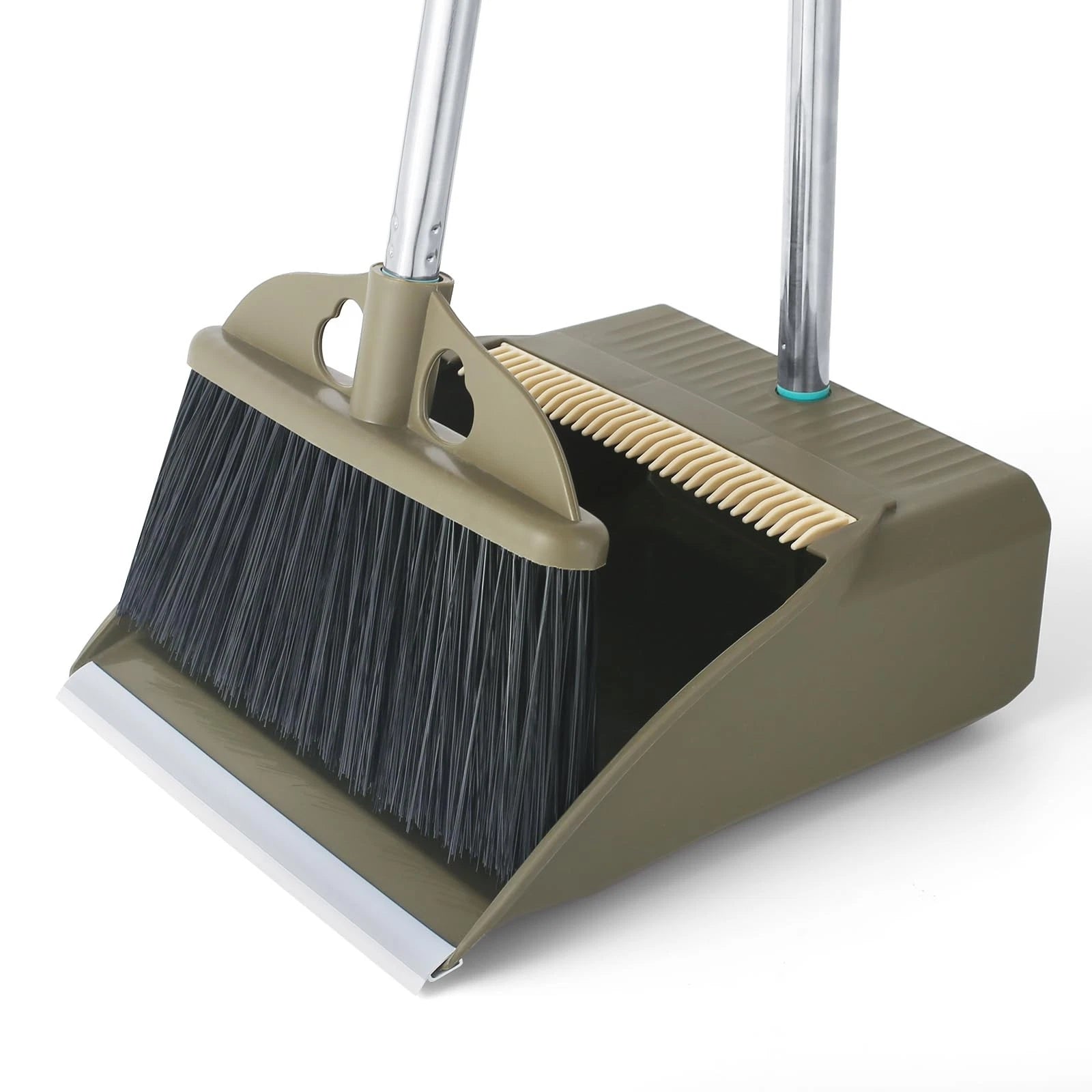 Upgrade Broom with Dustpan Combo Set, 48" Long Handle Stiff Broom Bristles wi