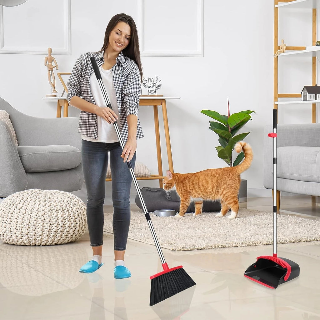 NACENA Broom and Dustpan Set, 52-in Long Adjustable Handle Broom Dustpan Combo w