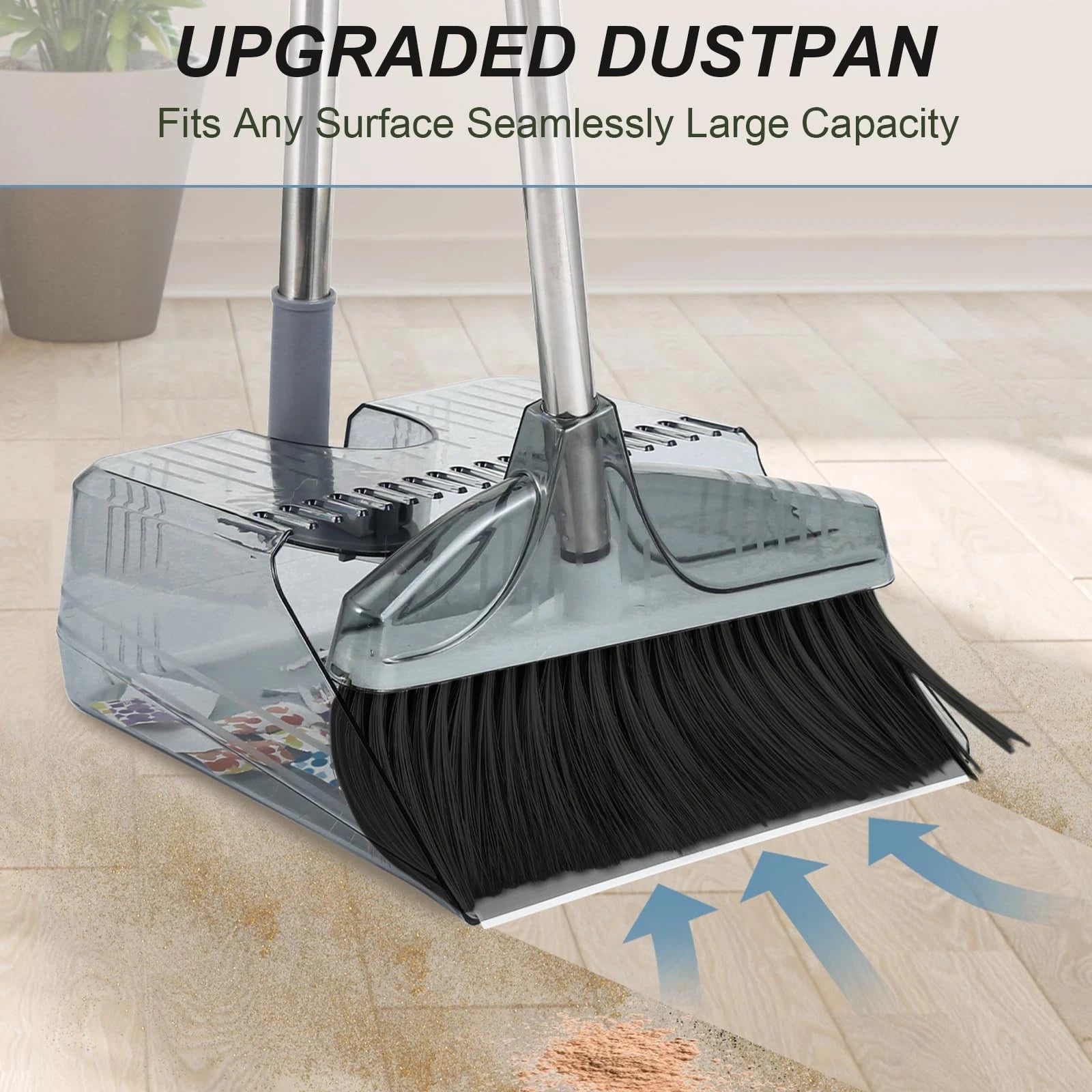 Broom with Dustpan Combo, Broom and Dustpan Set with Long Handle, Kitchen Bro...