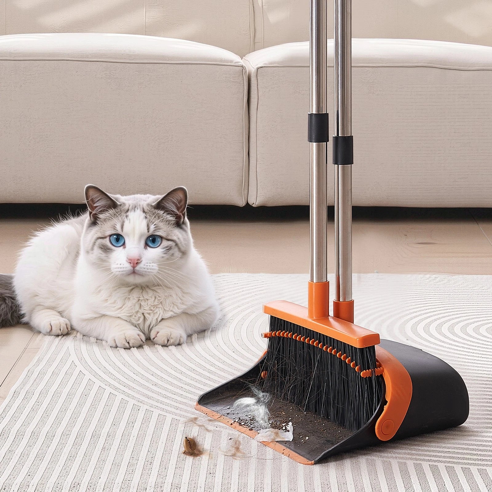 VEVOR Broom and Dustpan Set with Self-Cleaning Teeth for Home Office Restaurant