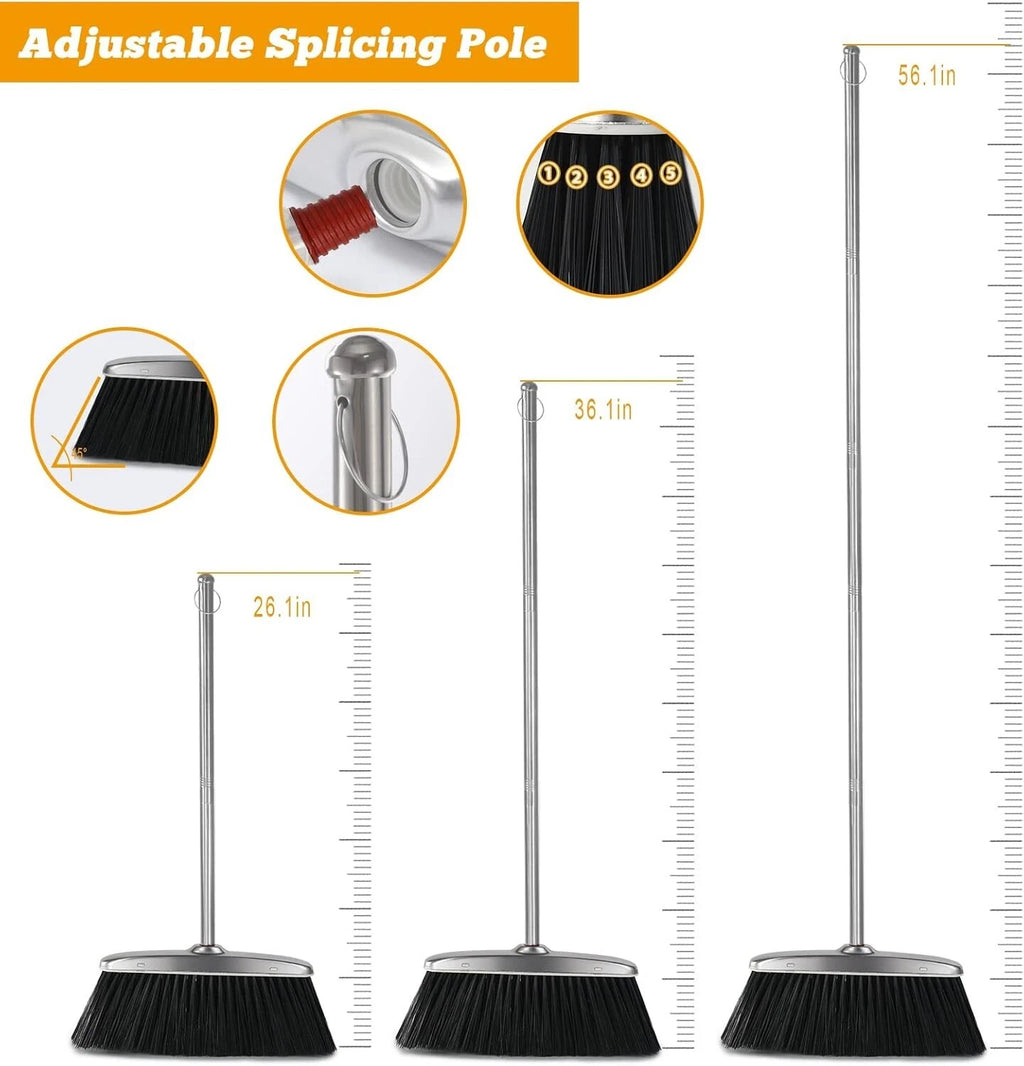 Broom And Dustpan Set For Home Upright Broom And Dust Pan With Long Handle Heavy