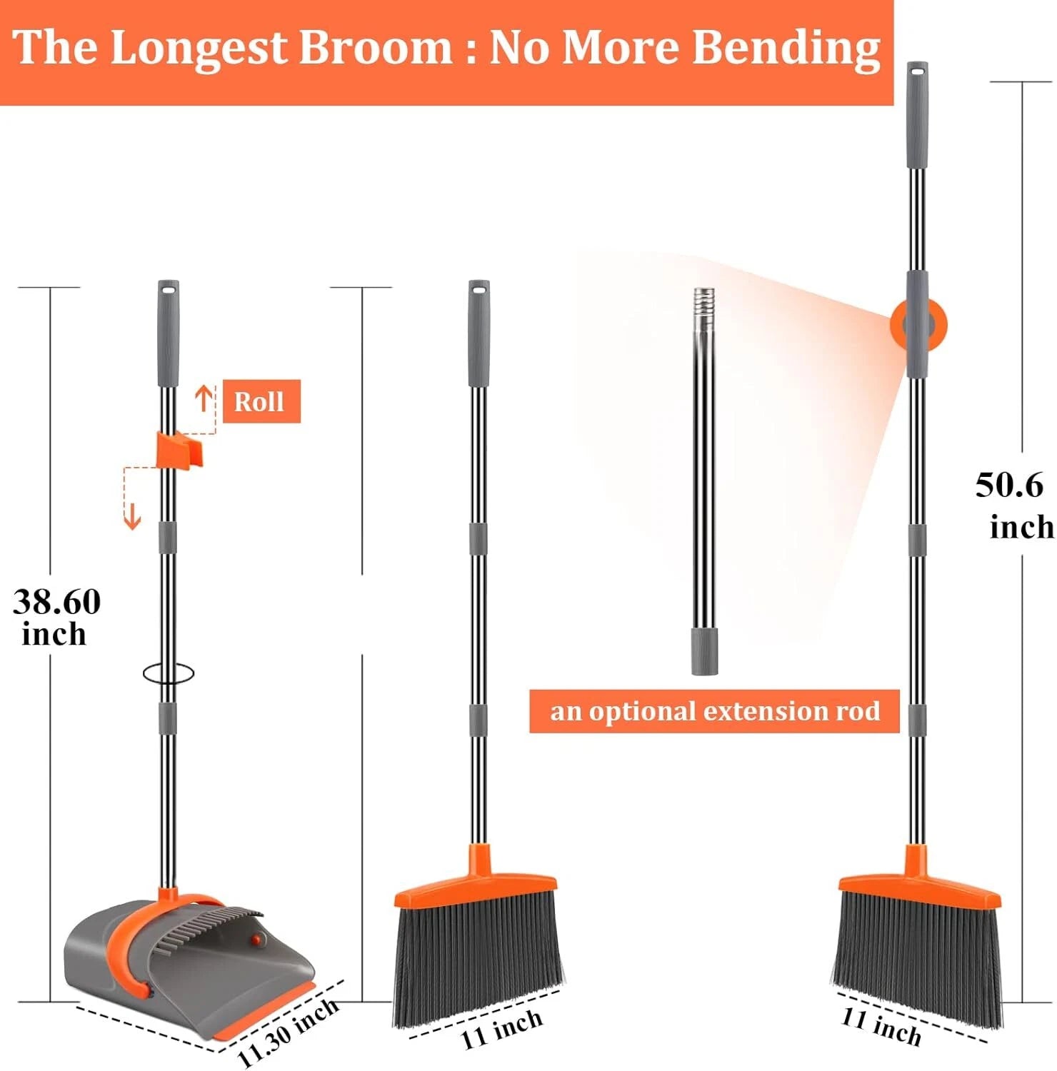 Broom and Dustpan Set for Home, Broom and Dustpan Combo for Office, Long Handle