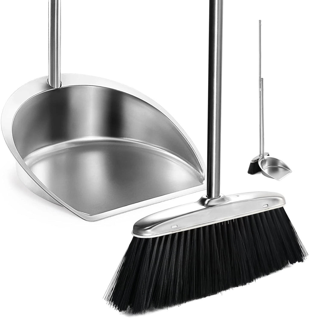 Broom And Dustpan Set For Home Upright Broom And Dust Pan With Long Handle Heavy
