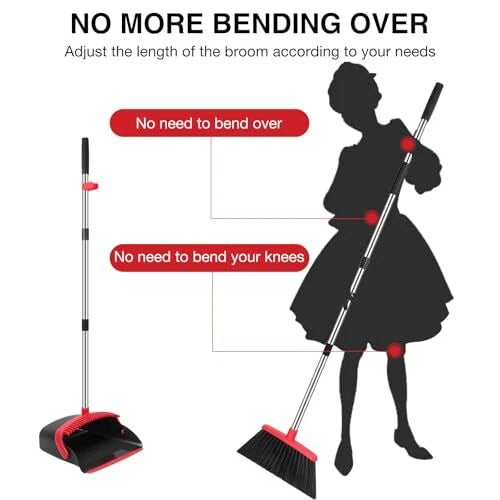 Broom and Dustpan Set, 52-in Long Adjustable Handle Broom Dustpan Combo with