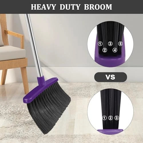 Broom and Dustpan Set, 51" Long Handle Broom with Dustpan Combo Set, Purple