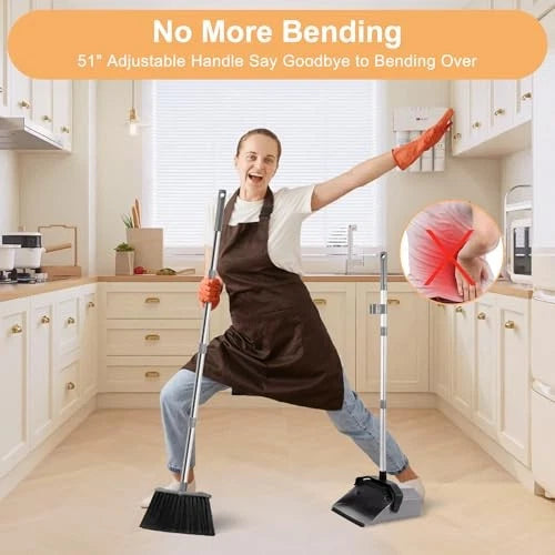 Broom and Dustpan Set, 5'' Broom with Dustpan Combo Set, Large 1 Black and Grey