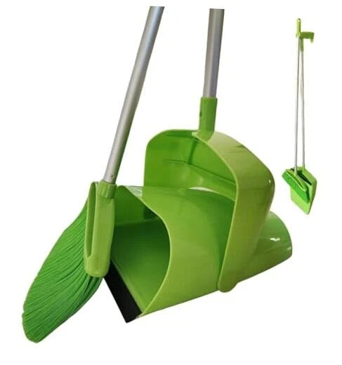 Broom and Dustpan Set for Home, Angled Broom and Upright Dustpan with