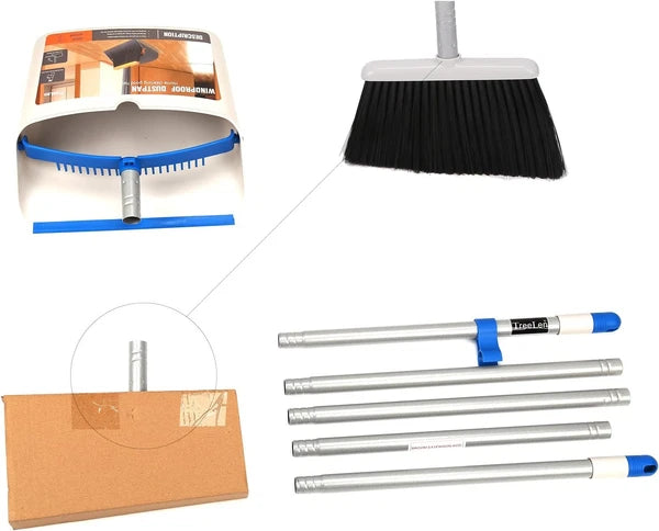 TreeLen Long Handle Broom and Dustpan Set,Upright Dust Blue