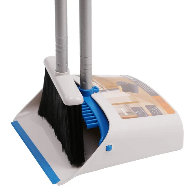 TreeLen Long Handle Broom and Dustpan Set,Upright Dust Blue