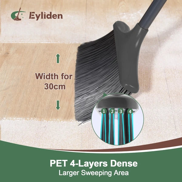 New Thicker Broom and Dustpan Set with Extendable Long Handle and Dustpan Comb,