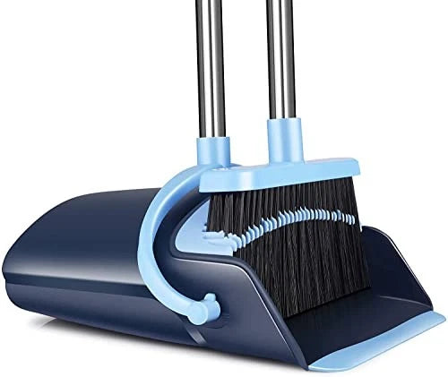 Broom and Dustpan Set for Home 2025 Indoor Outdoor Broom with Dustpan Blue