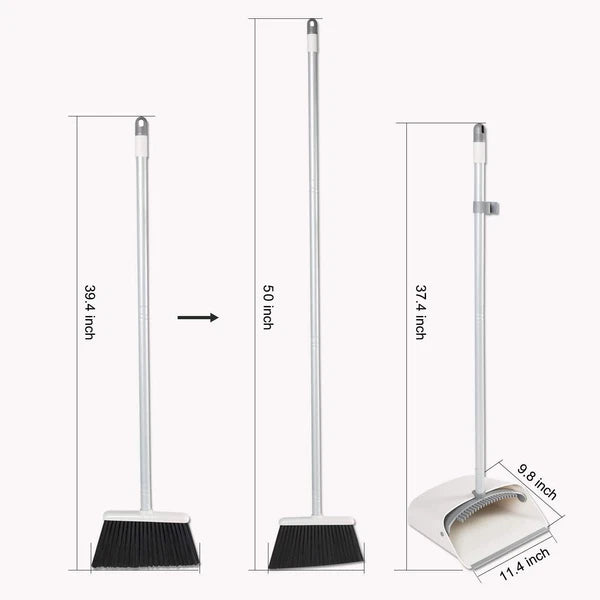Broom and Dustpan Set Long Handle Lightweight Upright Standing Home Kitchen