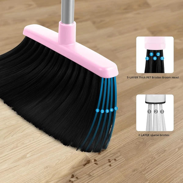 Pink Broom and Dustpan Set, Adjustable Handle Broom and Dustpan Combo Set