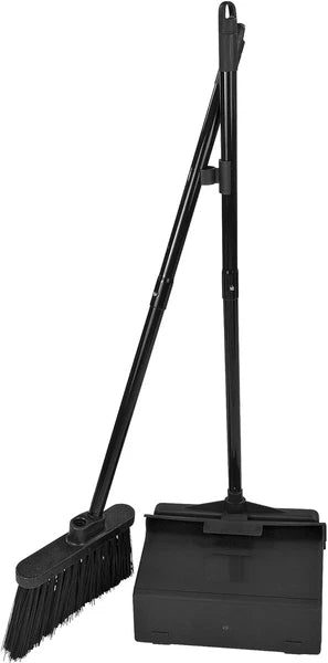 Duo-Pan Lobby Broom and Dustpan Set – 36" Upright Broom with 2-Piece Handle and