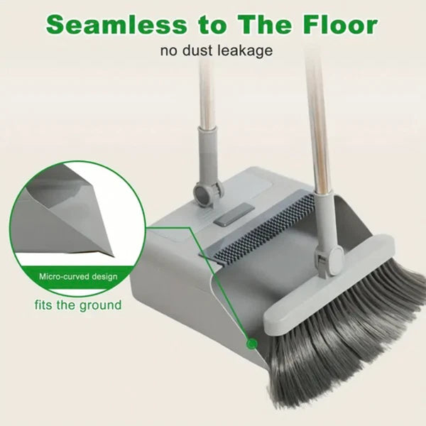 Broom & Dustpan Set 36-In Long Adjustable Handle Home Kitchen Office Hall Floor