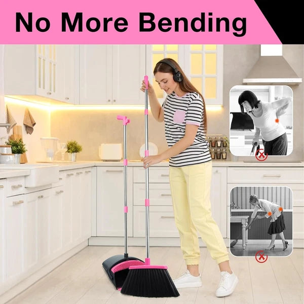 Broom and Dustpan Set, Long Handle Lightweight Dustpans with Broom Combo