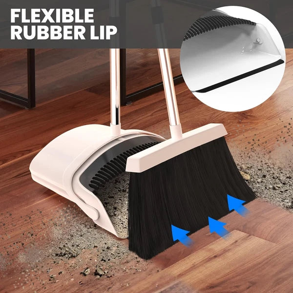 Broom and Dustpan Set - Adjustable Handle, Upright Standing, Lightweight and Rob