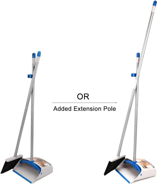 TreeLen Long Handle Broom and Dustpan Set,Upright Dust Blue