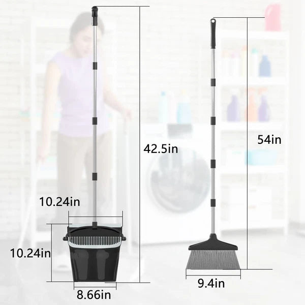 Broom with Dustpan Combo Set (54â€) Long Handle Household Dust Black and Grey