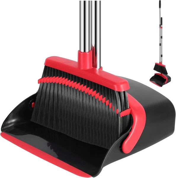 52 Inch Broom and Dustpan Set Adjustable Handle Dustpan Teeth Hair Cleaner
