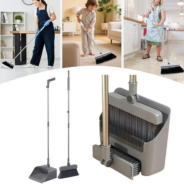3-In-1 Broom And Dustpan Set 180 Degree Rotatable Broom Dustpan Combo New