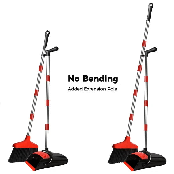 Broom and Dustpan Set 55" Long Handle Lobby Brooms Home Kitchen Floor Red