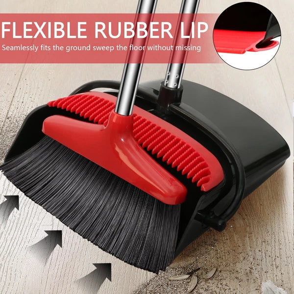 Loonpon Broom with Dustpan Combo Set,43inch Long Handle Stiff Broom Dust pan