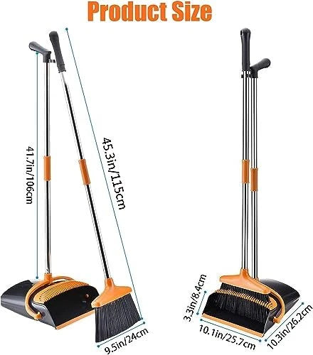 Long Handle Broom and Dustpan Set  Home Floor Office Lobby Cleaning-Durable