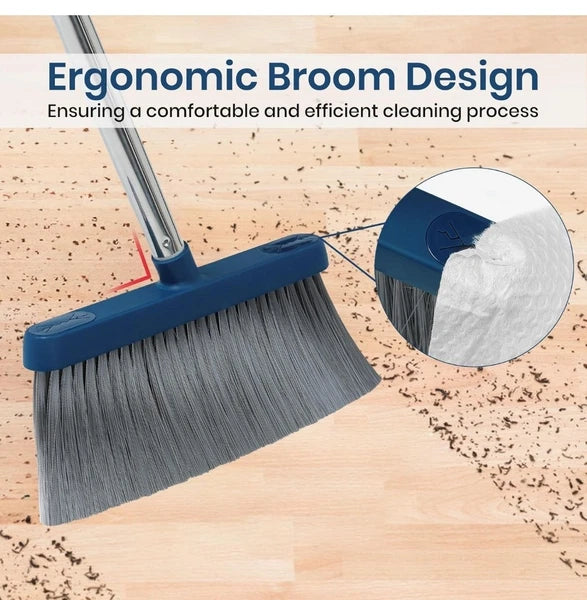 Stand Up Dustpan and Broom Set 50” Long Handle Broom with Dust Pan, 20°...