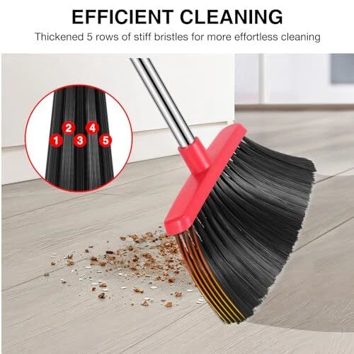 Broom and Dustpan Set, 52-in Long Adjustable Handle Broom Dustpan Combo with
