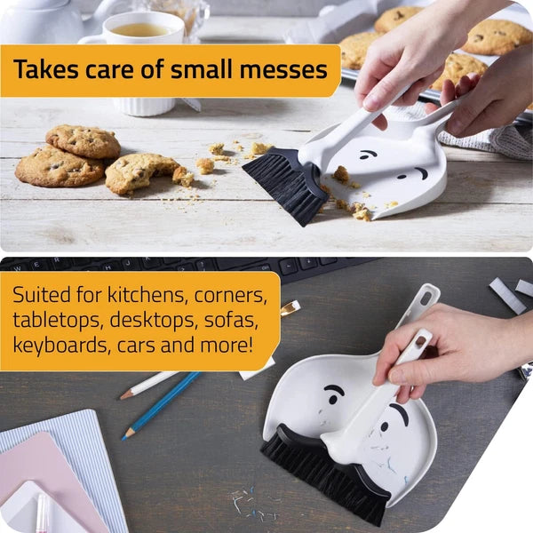 Dustache Small Dustpan and Brush Set, Mini Broom and Dustpan Set, Mustache Desig