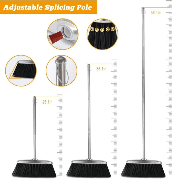 Broom And Dustpan Set For Home Upright Broom And Dust Pan With Long Handle Heavy