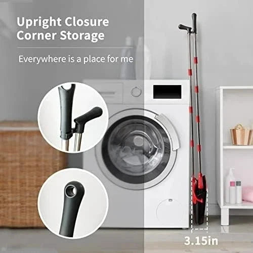 Broom and Dustpan Set for Home, Upgrade 52" Long Handle with Stand Up A Red