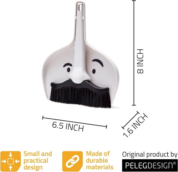 Dustache Small Dustpan and Brush Set, Mini Broom and Dustpan Set, Mustache Desig