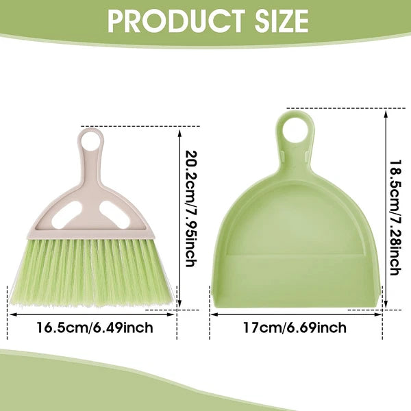 Small Broom and Dustpan Cleaning Set, Mini Whisk Dustpan and Brush (Green)