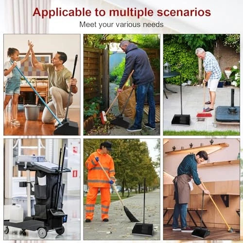 Pcs Broom and Dustpan Set 36.6 Inch Dustpan with Long Handle 8 Black