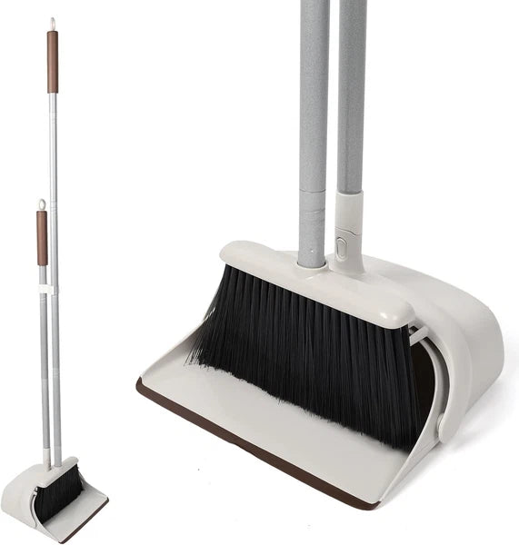 Broom & Dustpan Set - 54" Long Handle, Upright Lightweight for Home/Kitchen