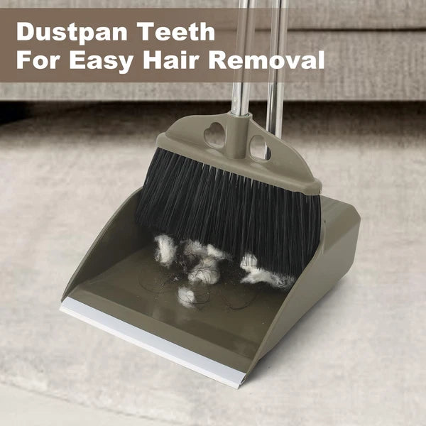 Upgrade Broom with Dustpan Combo Set, 48" Long Handle Stiff Broom Bristles wi