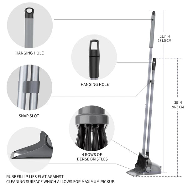 Broom and Dustpan Set with Adjustable Long Handle, Upright Combo for Floor, C...