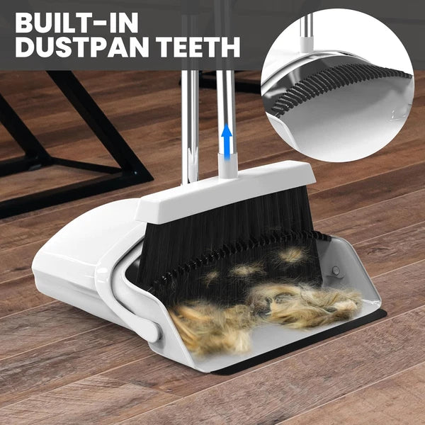 Broom and Dustpan Set - Adjustable Handle, Upright Standing, Lightweight and Rob