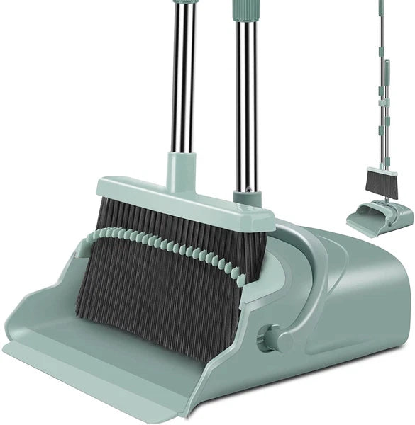 Upgrade Broom and Dustpan Set, Large Size and Stiff Broom Dust Pan with Long Han
