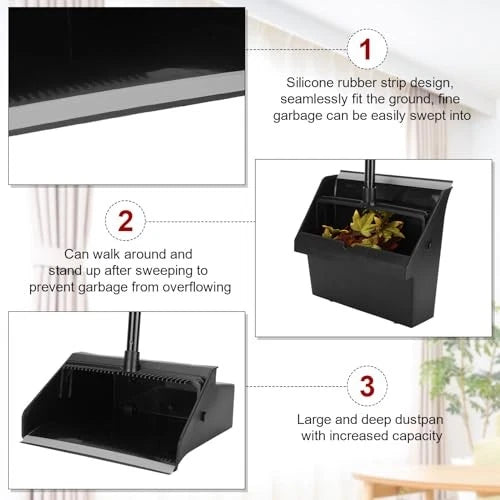 Pcs Broom and Dustpan Set 36.6 Inch Dustpan with Long Handle 8 Black